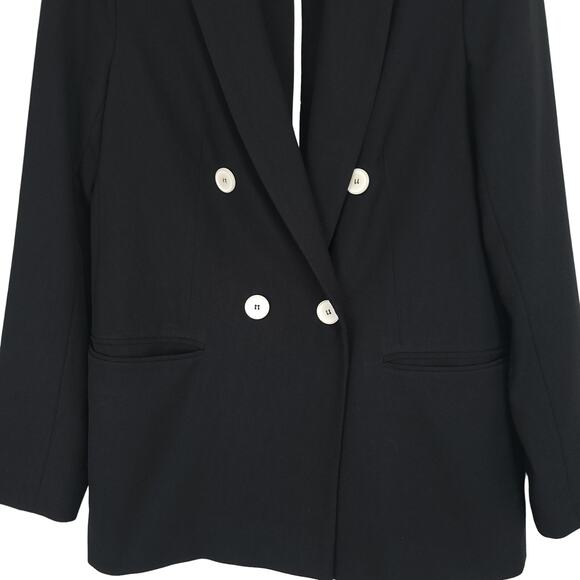 River Island Double Breast Blazer Jacket Black w/ White Button Contrast, Size 14 - Picture 9 of 12